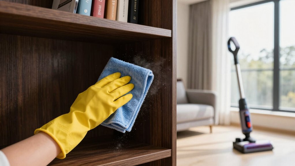 dust carefully without resuspending