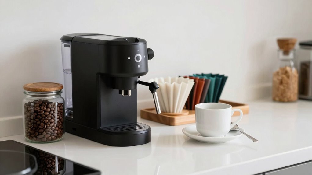 organized clean coffee counter