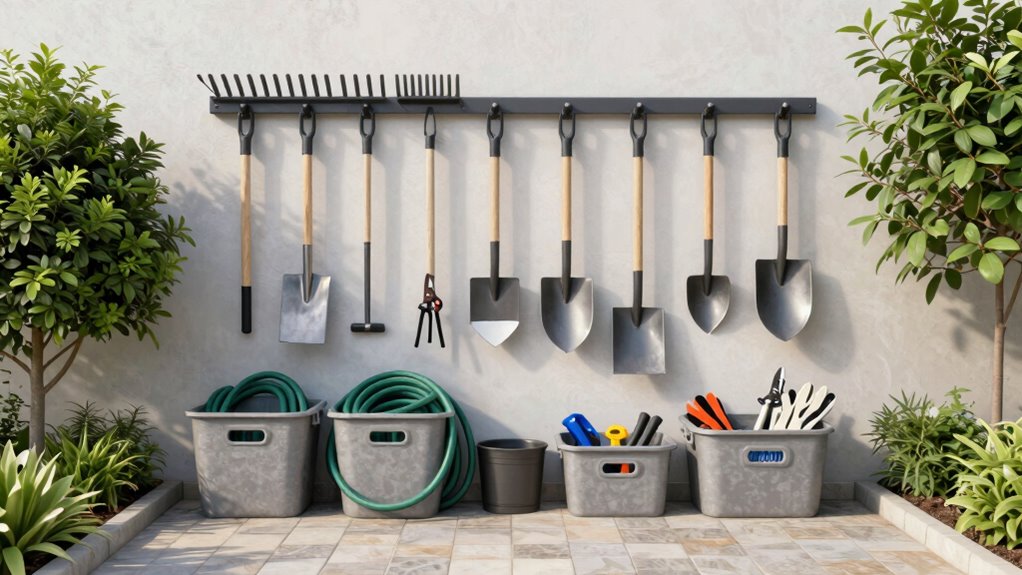 organized garden tool storage