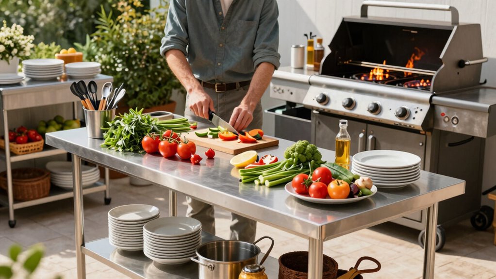 organized outdoor cooking prep