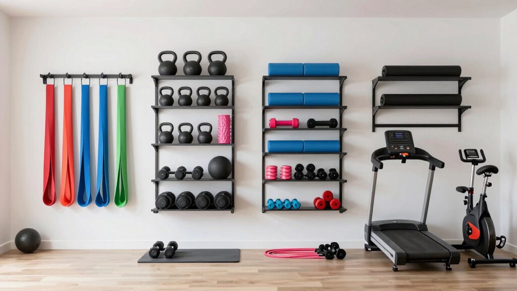 organized workout equipment storage
