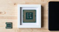 Russia’s Mikron is selling framed test wafers with up to 120,000 processors as souvenirs — 12 designs, priced around $170 each, sold alongside $2 vials of cleanroom air
