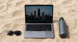 What you see in the Sun, is the Chicago skyline from the Indiana Dunes beach, across Lake Michigan. You can see it from 50 miles of distance due to a form of superior mirage, because the skyline is seen above where it's actually located.