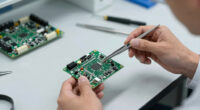Examining circuit boards from the Space Shuttle's I/O Processor