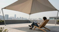 Heatherwick Studio and SPPARC shelter rooftop terrace with pleated canopy at London's Olympia